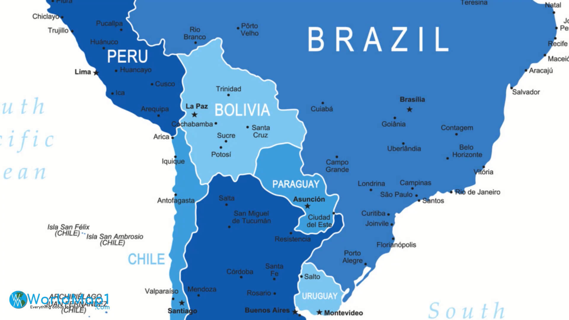 South America Main Cities Map